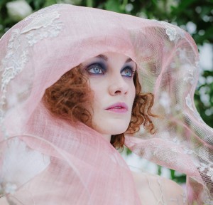 Pink sculptural bridal headpiece