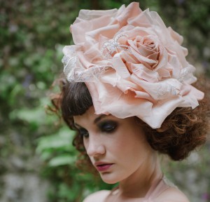 Bridal millinery peach rose with diamante spider