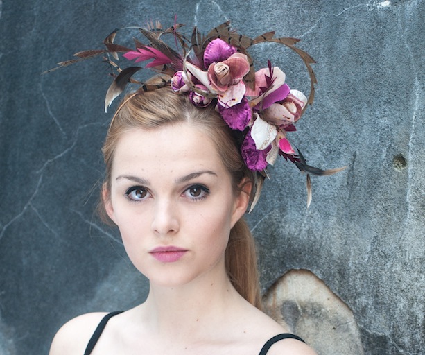 Pink headpiece by Lomax & Skinner. Image by Katie Van Dyck